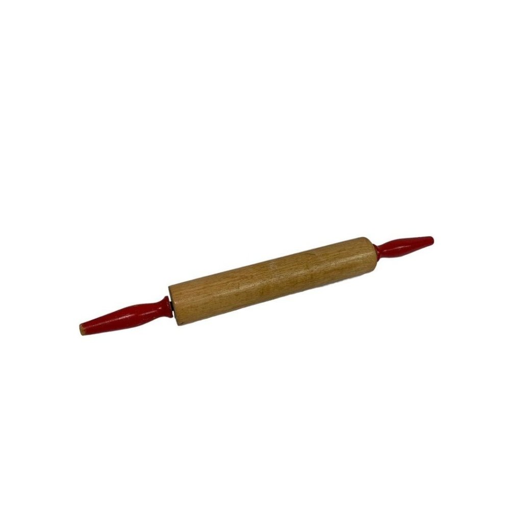 Wooden 18" Rolling Pin Red Handles Farmhouse Décor Shabby Chic Cabin 10" Roller